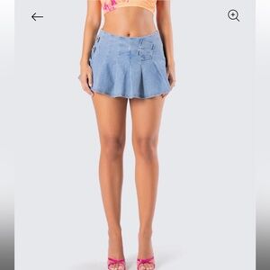 Blue denim ruffled mini skirt